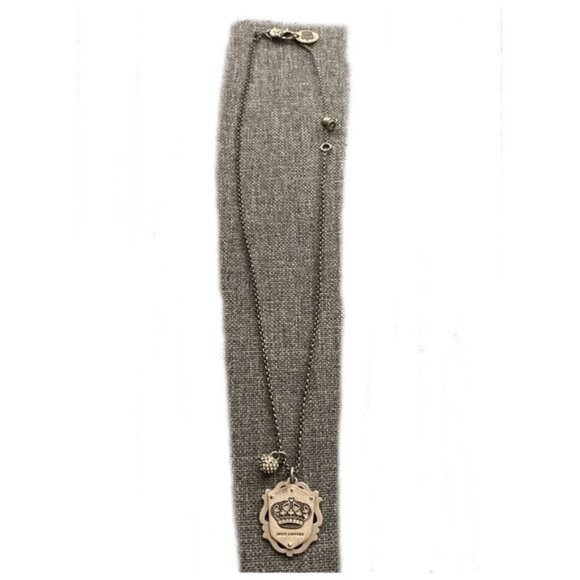 VTG Juicy Couture Necklace Chain Crown Signature Charm Pendant 10” Drop Gray - Picture 2 of 4